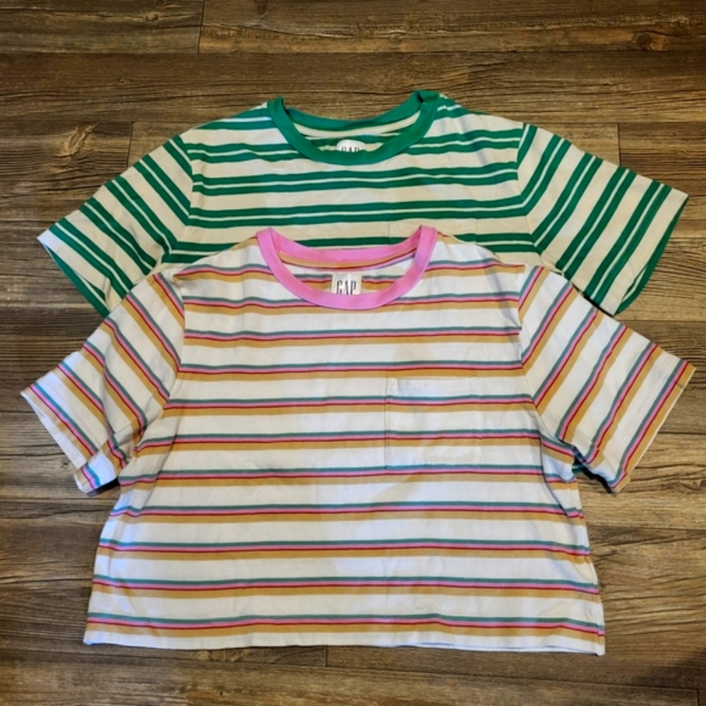GAP | Striped Boxy Crop T-Shirts (2)- Green and Pink